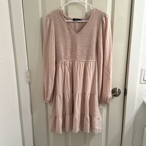 ZESICA Women's Long Sleeve Smocked High Waist Ruffle Mini Dress - Size Small